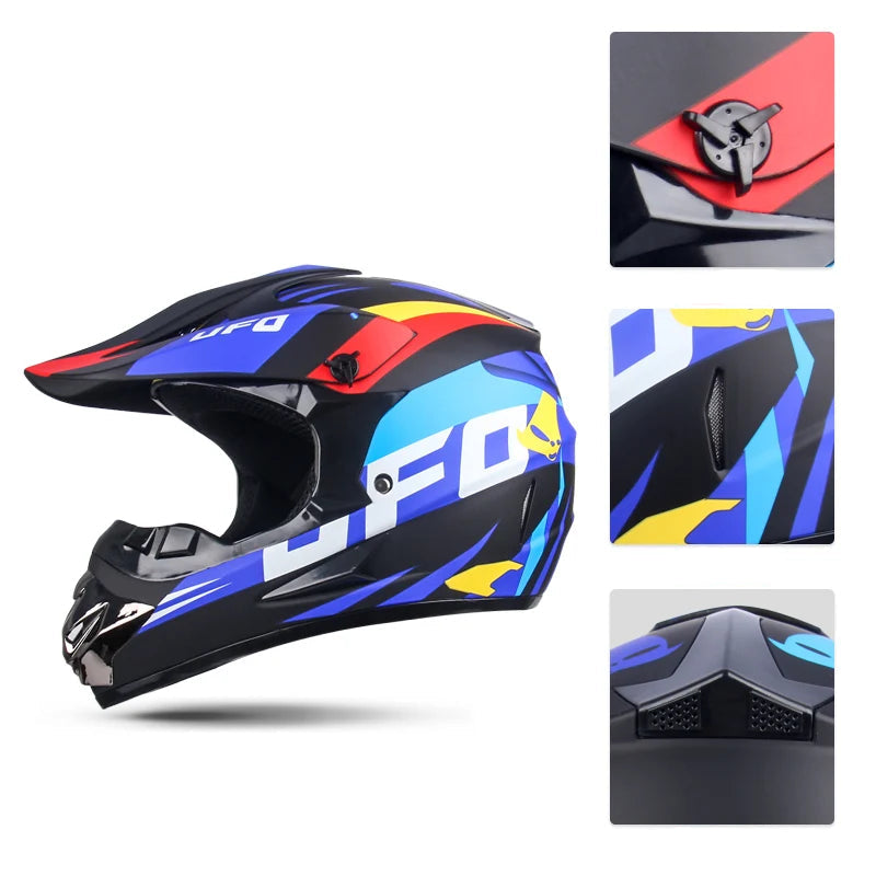 Off-Road Motocross Blue Black DOT Riding Motorcycle Helmet
